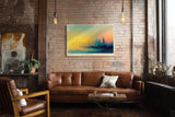 Paul Sinus Wandbild 120x80cm moderne Skyline abstrakte Stadtlandschaft Sonnenaufgang farbverlauf Stadt Kunstbild urbanes Panorama stilvolle