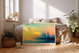 Paul Sinus Wandbild 120x80cm moderne Skyline abstrakte Stadtlandschaft Sonnenaufgang farbverlauf Stadt Kunstbild urbanes Panorama stilvolle