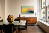 Paul Sinus Wandbild 120x80cm moderne Skyline abstrakte Stadtlandschaft Sonnenaufgang farbverlauf Stadt Kunstbild urbanes Panorama stilvolle
