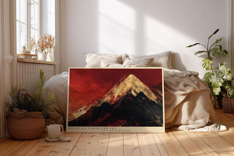 Paul Sinus Wandbild 120x80cm moderner Berg unter rotem Himmel Landschaftskunst Kunstdruck grosses Wandbild 120x80cm dramatische Natur Wanddekoration fuer Wohnzimmer Büro