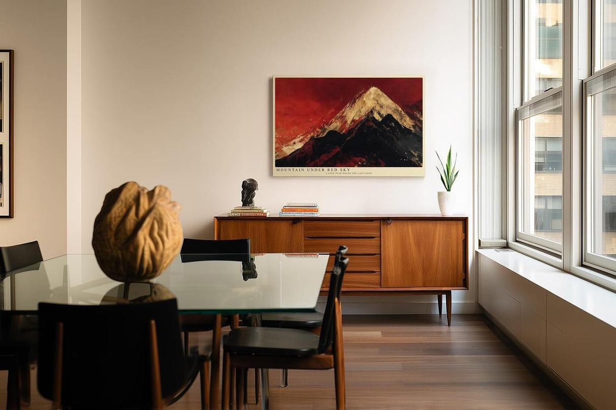 Paul Sinus Wandbild 120x80cm moderner Berg unter rotem Himmel Landschaftskunst Kunstdruck grosses Wandbild 120x80cm dramatische Natur Wanddekoration fuer Wohnzimmer Büro