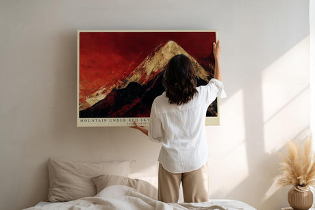 Paul Sinus Wandbild 120x80cm moderner Berg unter rotem Himmel Landschaftskunst Kunstdruck grosses Wandbild 120x80cm dramatische Natur Wanddekoration fuer Wohnzimmer Büro