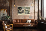 Paul Sinus Wandbild 120x80cm Moderner David Skulptur Kunst LeinWandbild 120x80cm Klassische Figur Moderne Typografie Wanddekoration