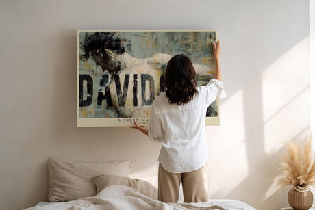 Paul Sinus Wandbild 120x80cm Moderner David Skulptur Kunst LeinWandbild 120x80cm Klassische Figur Moderne Typografie Wanddekoration