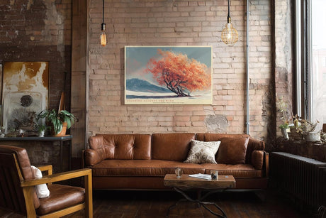 Paul Sinus Wandbild 120x80cm moderner Herbstbaum Landschaft Kunst orange Baum minimalistische Naturmalerei Kunstdruck ruhige