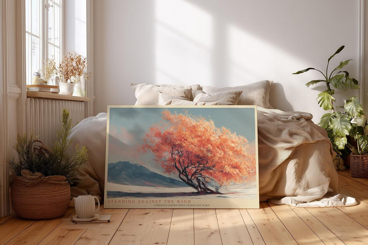 Paul Sinus Wandbild 120x80cm moderner Herbstbaum Landschaft Kunst orange Baum minimalistische Naturmalerei Kunstdruck ruhige