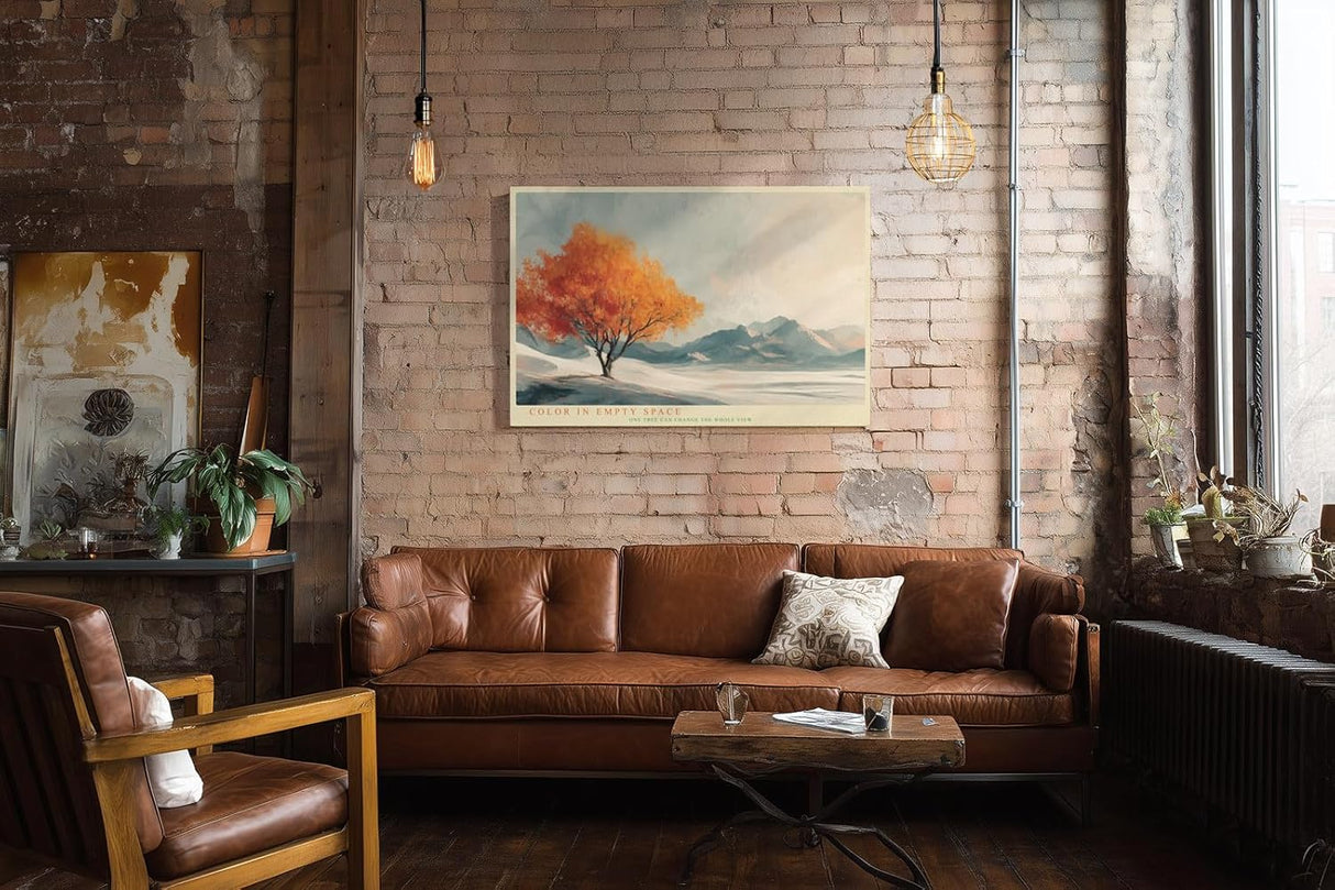 Paul Sinus Wandbild 120x80cm moderner Herbstbaum minimalistische Landschaft Kunst orange Baum Kunstdruck ruhige Natur