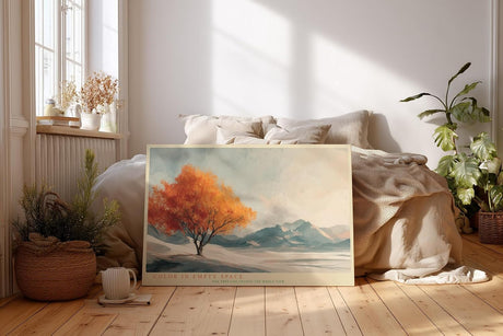 Paul Sinus Wandbild 120x80cm moderner Herbstbaum minimalistische Landschaft Kunst orange Baum Kunstdruck ruhige Natur