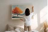 Paul Sinus Wandbild 120x80cm moderner Herbstbaum minimalistische Landschaft Kunst orange Baum Kunstdruck ruhige Natur