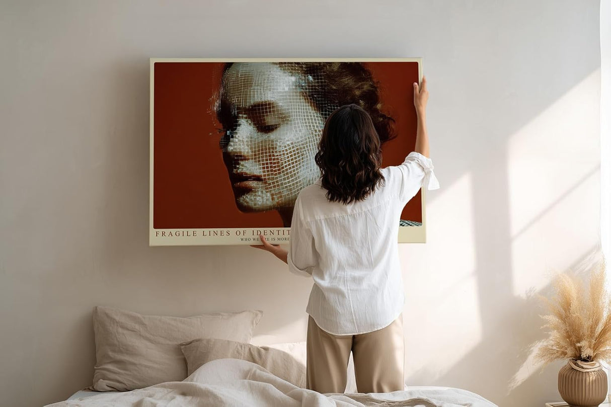 Paul Sinus Wandbild 120x80cm modernes Frauenportraet abstrakte Identitaetskunst geometrisches Gesicht modernes Kunstmotiv stilvolle Wanddekoration fuer Wohnzimmer Büro