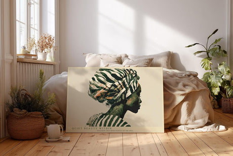 Paul Sinus Wandbild 120x80cm modernes Frauenportrait Illustration mit grünem Kopftuch elegante Kunst in Naturtönen stilvolle