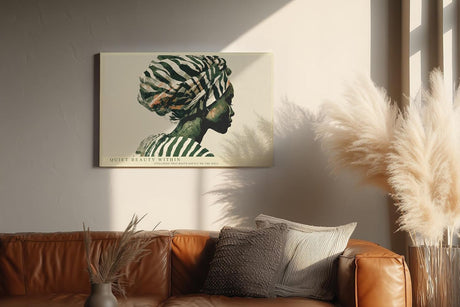 Paul Sinus Wandbild 120x80cm modernes Frauenportrait Illustration mit grünem Kopftuch elegante Kunst in Naturtönen stilvolle