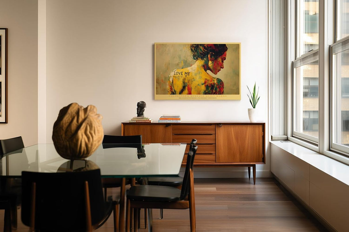 Paul Sinus Wandbild 120x80cm Modernes Frauenportrait mit farbiger Strukturkunst Ausdrucksstarke Kunst in Gelb Rot und Gruen