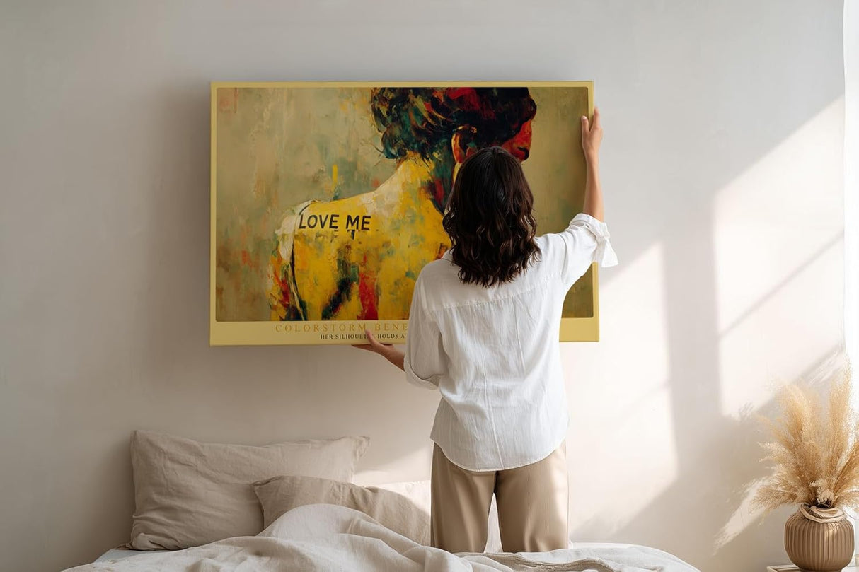 Paul Sinus Wandbild 120x80cm Modernes Frauenportrait mit farbiger Strukturkunst Ausdrucksstarke Kunst in Gelb Rot und Gruen