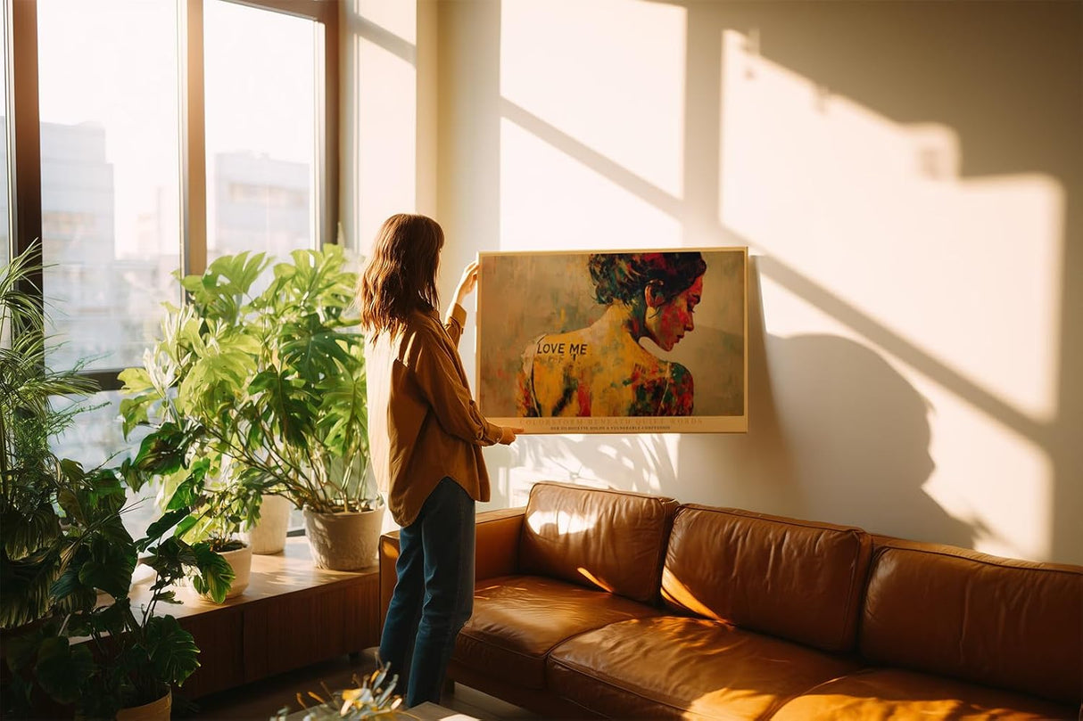 Paul Sinus Wandbild 120x80cm Modernes Frauenportrait mit farbiger Strukturkunst Ausdrucksstarke Kunst in Gelb Rot und Gruen