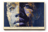 Paul Sinus Wandbild 120x80cm Modernes Kunstportrait in Blau und Gold Abstrakt inspiriertes Gesichtsmotiv