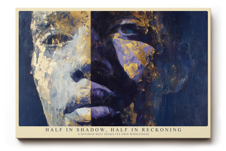 Paul Sinus Wandbild 120x80cm Modernes Kunstportrait in Blau und Gold Abstrakt inspiriertes Gesichtsmotiv