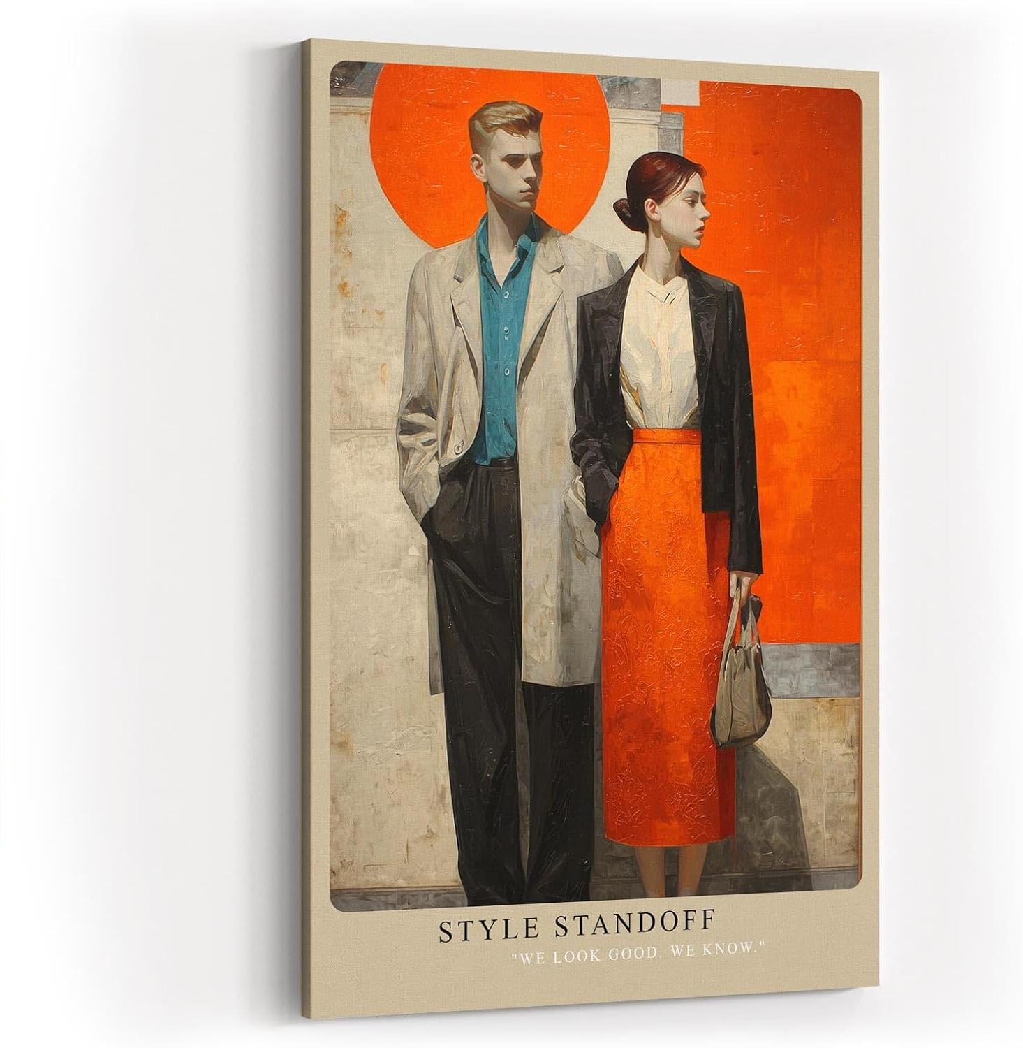 Paul Sinus Wandbild in 40x60cm modernes Modepaar vor farbintensivem Hintergrund – stilvolle, zeitgenössische Darstellung