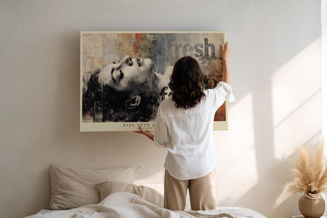Paul Sinus Wandbild 120x80cm Modernes Portrait Collage Kunstmotiv Gesicht mit urbanen Textstrukturen