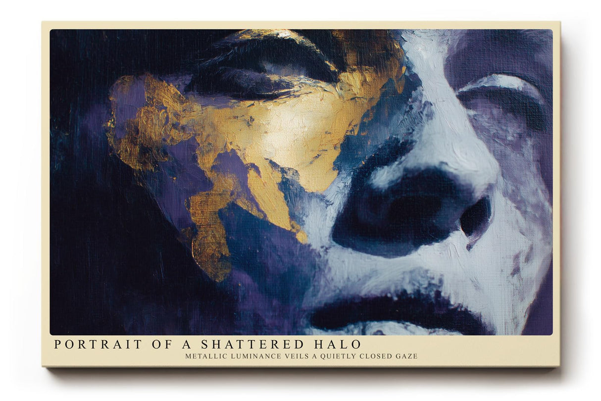 Paul Sinus Wandbild 120x80cm Modernes Portrait Gold Blau Kunstmotiv Ausdrucksstarkes Gesicht in abstrakter Malerei