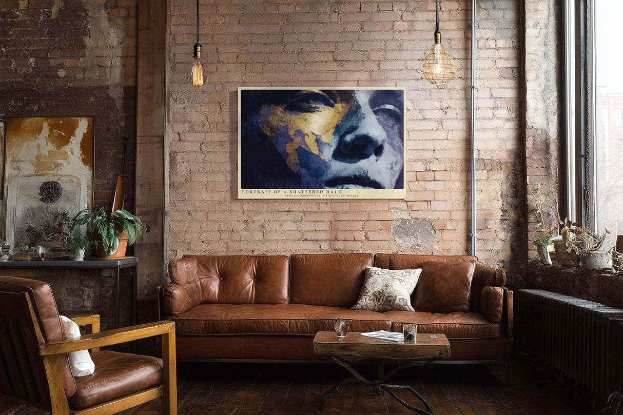 Paul Sinus Wandbild 120x80cm Modernes Portrait Gold Blau Kunstmotiv Ausdrucksstarkes Gesicht in abstrakter Malerei