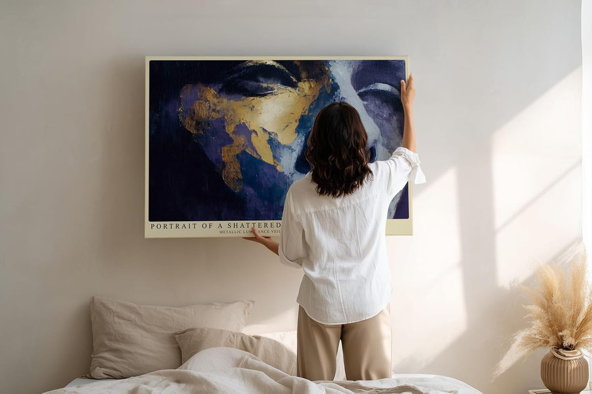 Paul Sinus Wandbild 120x80cm Modernes Portrait Gold Blau Kunstmotiv Ausdrucksstarkes Gesicht in abstrakter Malerei
