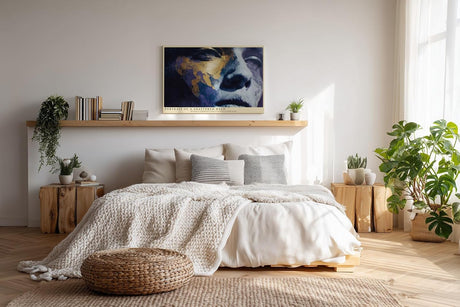 Paul Sinus Wandbild 120x80cm Modernes Portrait Gold Blau Kunstmotiv Ausdrucksstarkes Gesicht in abstrakter Malerei