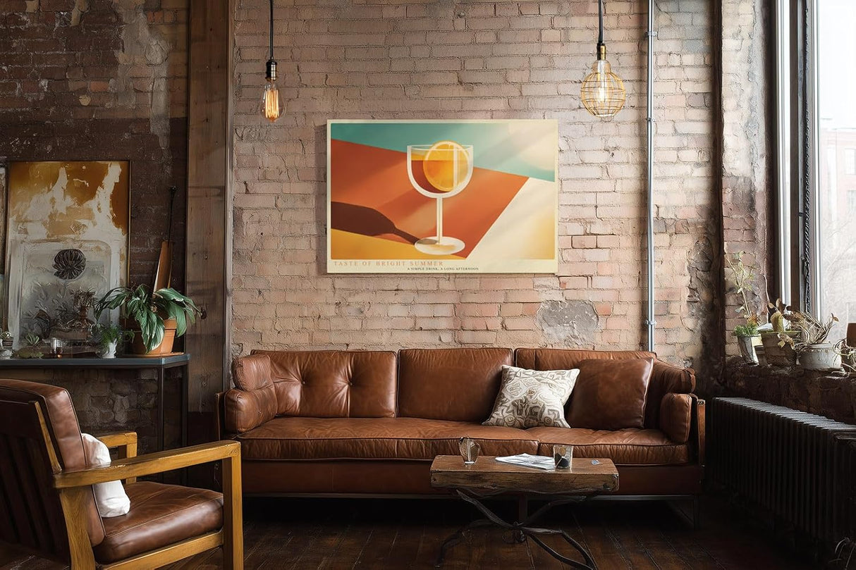 Paul Sinus Wandbild 120x80cm modernes Stillleben Glas Zitrone minimalistische Kunst bunt Kunstdruck grosses Kunstbild stilvolle Wanddekoration fuer Wohnzimmer Kueche Esszimmer Büro