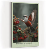 Paul Sinus Wandbild in 40x60cm Moment of Ascent Rot-weißer Vogel im Aufstieg auf einem Zweig mit roten Beeren vor natürlichem Hintergrund