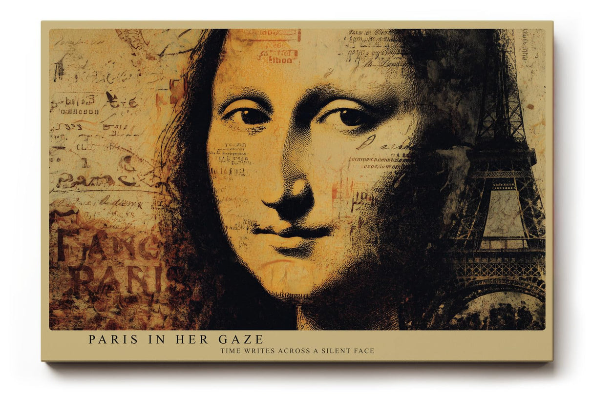 Paul Sinus Wandbild 120x80cm Mona Lisa Paris Collage Kunstmotiv Klassisches Portrait mit Eiffelturm