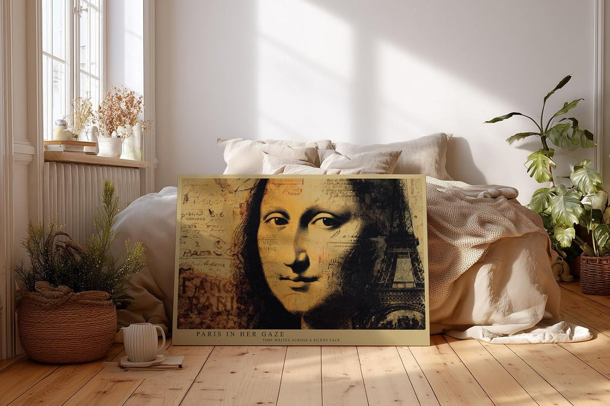 Paul Sinus Wandbild 120x80cm Mona Lisa Paris Collage Kunstmotiv Klassisches Portrait mit Eiffelturm