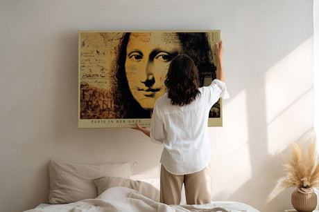 Paul Sinus Wandbild 120x80cm Mona Lisa Paris Collage Kunstmotiv Klassisches Portrait mit Eiffelturm