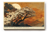 Paul Sinus Wandbild 120x80cm Mond Landschaft Baum Blueten Asiatische Natur Kunstmotiv Abendliche Bergszene mit Vollmond