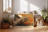 Paul Sinus Wandbild 120x80cm Mond Landschaft Baum Blueten Asiatische Natur Kunstmotiv Abendliche Bergszene mit Vollmond