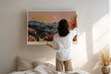 Paul Sinus Wandbild 120x80cm Mond Über Bergen Blumen Landschaft LeinWandbild 120x80cm Traumhafte Natur Wanddekoration
