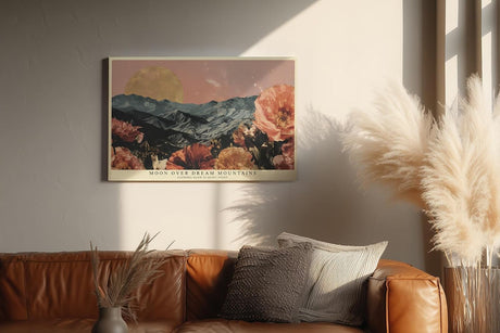 Paul Sinus Wandbild 120x80cm Mond Über Bergen Blumen Landschaft LeinWandbild 120x80cm Traumhafte Natur Wanddekoration