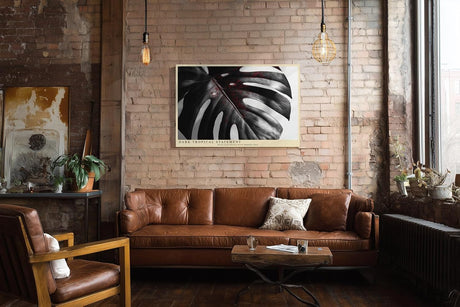 Paul Sinus Wandbild 120x80cm Monstera Blatt Schwarz Weiss Fotokunst tropische Pflanzen Makroaufnahme modernes Natur Kunstbild für Wohnzimmer Büro