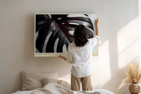 Paul Sinus Wandbild 120x80cm Monstera Blatt Schwarz Weiss Fotokunst tropische Pflanzen Makroaufnahme modernes Natur Kunstbild für Wohnzimmer Büro