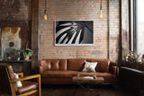 Paul Sinus Wandbild 120x80cm Monstera Blatt schwarz weiß Makro Pflanzenstruktur minimalistische Naturfotografie moderne botanische