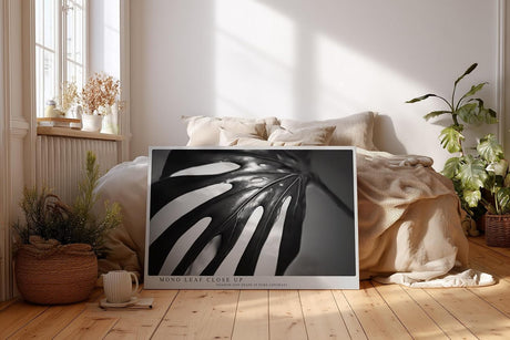 Paul Sinus Wandbild 120x80cm Monstera Blatt schwarz weiß Makro Pflanzenstruktur minimalistische Naturfotografie moderne botanische