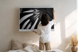 Paul Sinus Wandbild 120x80cm Monstera Blatt schwarz weiß Makro Pflanzenstruktur minimalistische Naturfotografie moderne botanische