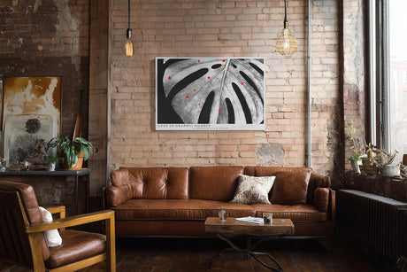 Paul Sinus Wandbild 120x80cm Monstera Blatt schwarz weiss minimalistische Natur Kunst modern grafisches Blattmotiv Kunstdruck grosses Wandbild 120x80cm elegante Wanddekoration fuer Wohnzimmer Büro