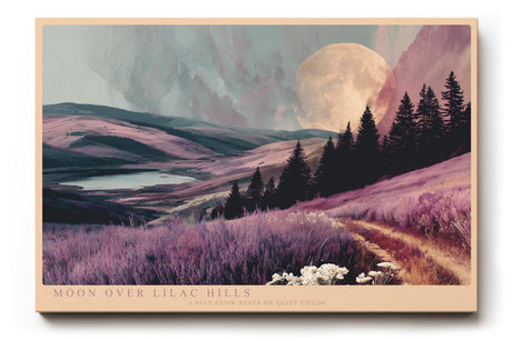Paul Sinus Wandbild 120x80cm Moon Over Lilac Hills romantische Landschaft mit Mond und lilafarbenen Hügeln Natur Poster für Wohnzimmer Schlafzimmer