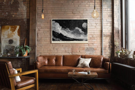 Paul Sinus Wandbild 120x80cm Moon Over Silent Range schwarz weiß Nachtlandschaft mit Mond und Sternenhimmel Kunst Poster für Wohnzimmer Schlafzimmer