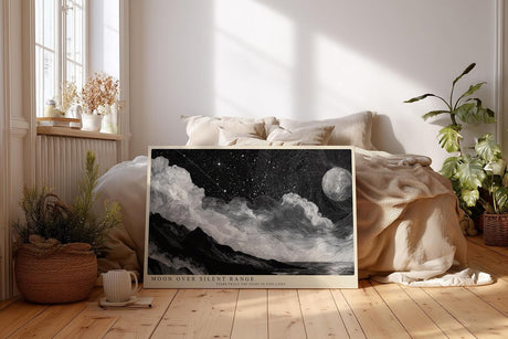 Paul Sinus Wandbild 120x80cm Moon Over Silent Range schwarz weiß Nachtlandschaft mit Mond und Sternenhimmel Kunst Poster für Wohnzimmer Schlafzimmer