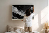 Paul Sinus Wandbild 120x80cm Moon Over Silent Range schwarz weiß Nachtlandschaft mit Mond und Sternenhimmel Kunst Poster für Wohnzimmer Schlafzimmer