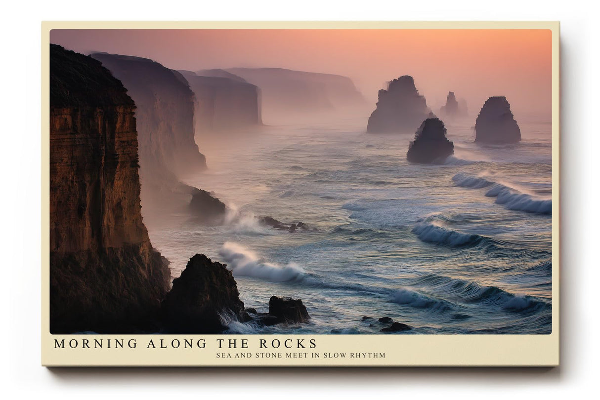 Paul Sinus Wandbild 120x80cm Morning Along the Rocks Dramatische Kueste mit Klippen und Wellen Natur Landschaft Kunst fuer Wohnzimmer und Büro