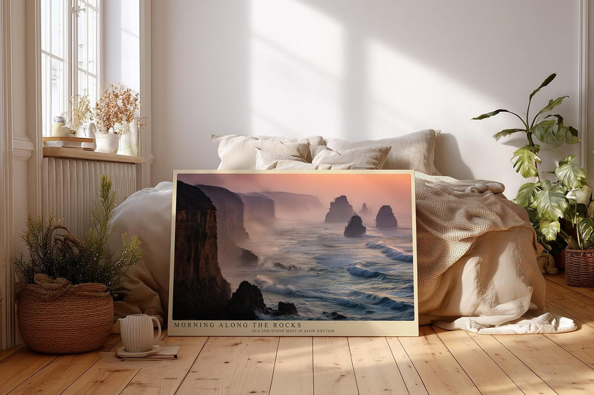 Paul Sinus Wandbild 120x80cm Morning Along the Rocks Dramatische Kueste mit Klippen und Wellen Natur Landschaft Kunst fuer Wohnzimmer und Büro