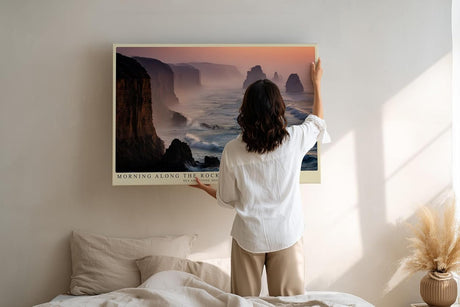 Paul Sinus Wandbild 120x80cm Morning Along the Rocks Dramatische Kueste mit Klippen und Wellen Natur Landschaft Kunst fuer Wohnzimmer und Büro