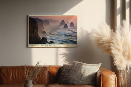 Paul Sinus Wandbild 120x80cm Morning Along the Rocks Dramatische Kueste mit Klippen und Wellen Natur Landschaft Kunst fuer Wohnzimmer und Büro